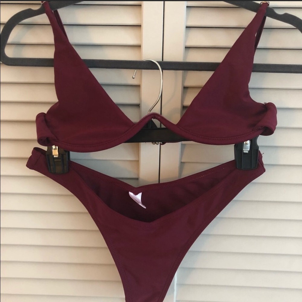 Maroon plunge bikini set